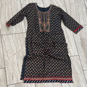 Embroidered Black and Orange Kurta